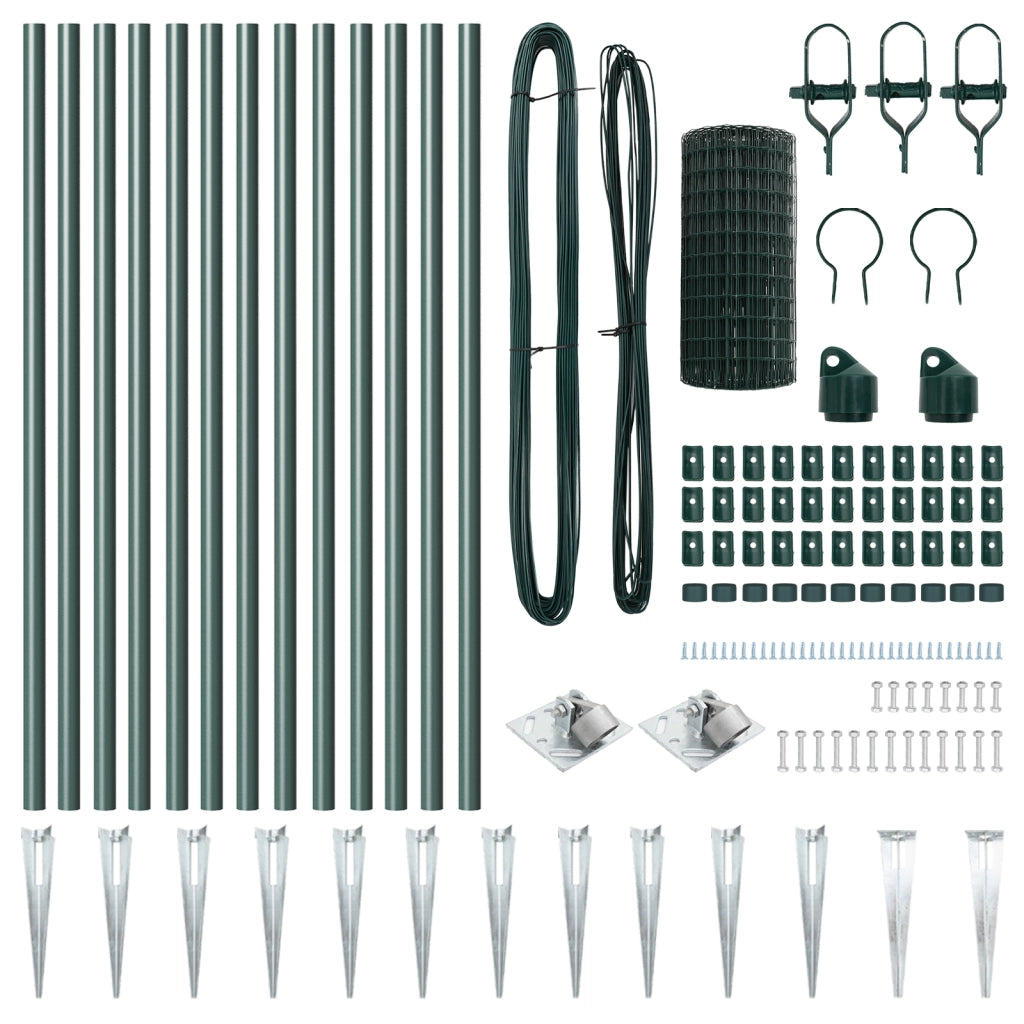 Recinzione Euro con 13 Picchetti 0.6x25 m Acciaio Zincato Verde