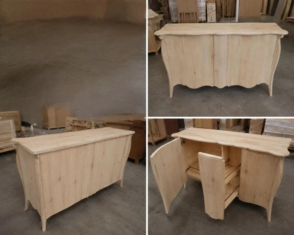 Credenza sagomata 2 porte 1 cassetto estraibile legno grezzo 165x52x88 (2112) - Mobili 2G