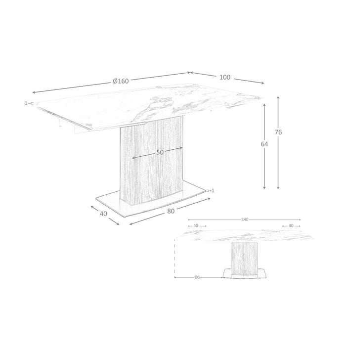 Tavolo da pranzo allungabile barile ovale marmo porcellanato e noce