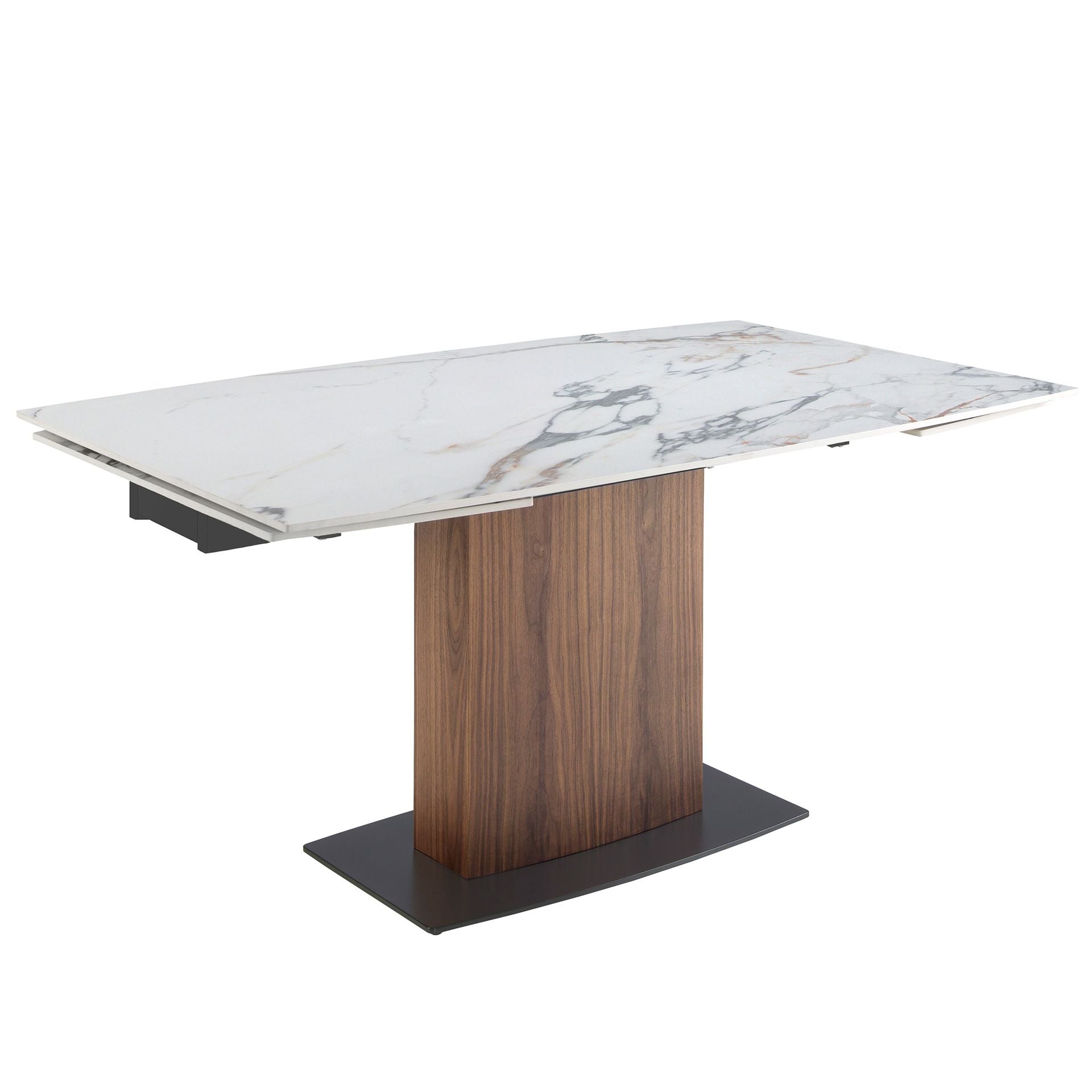 Tavolo da pranzo allungabile barile ovale marmo porcellanato e noce