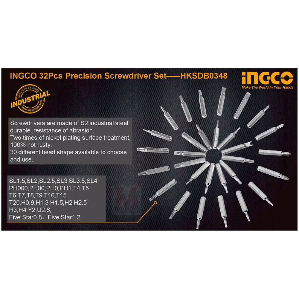 Set cacciaviti precisione smartphone 32 pz - Ingco HKSDB0348