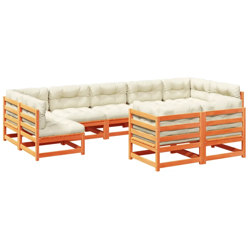 Set Divani Giardino 9 pz con Cuscini Marrone Cera Massello Pino 3299630