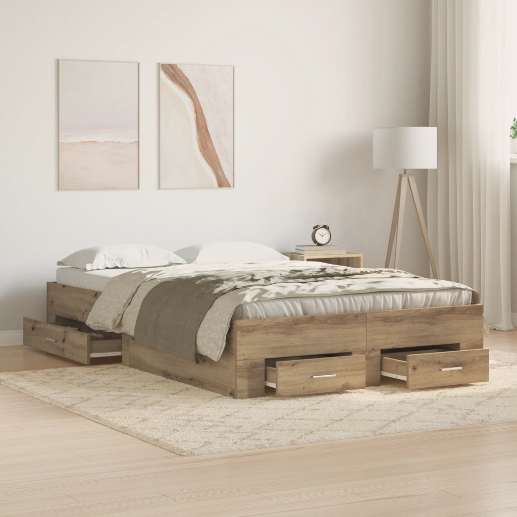 Rete Letto con Cassetti Rovere Artigianale 120x200 cm Legno Ingegnerizzato