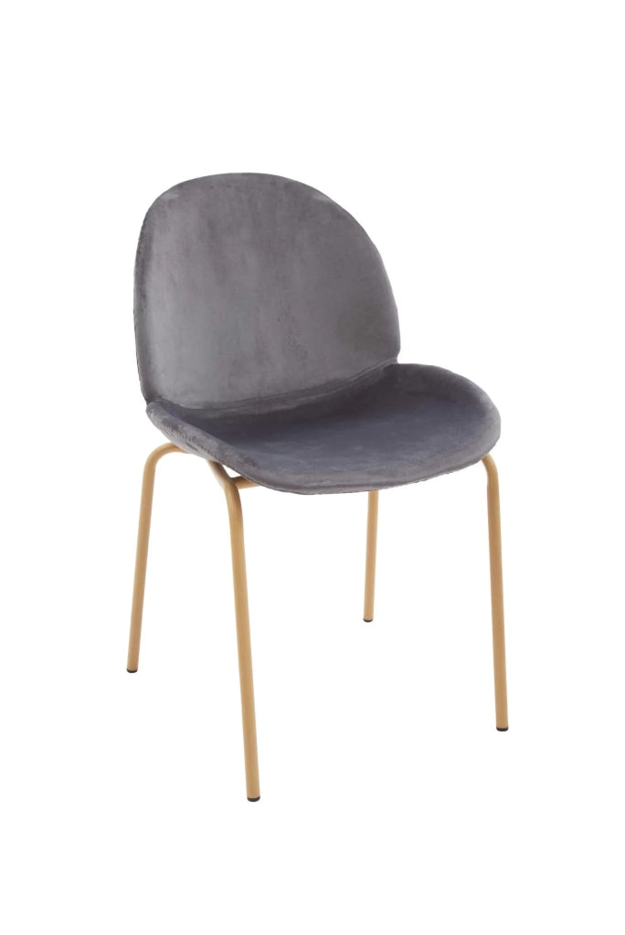 Set 4 sedie in velluto blu con gambe in metallo sabbia