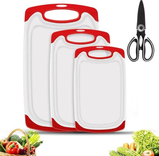 Set di 3 lame di taglio premium, set di lame di taglio, antiscivolo, lame di taglio in plastica, antibatterico, guaina di protezione contro la resina e manico, senza BPA, lavabile in lavastoviglie, tavolo per colazione