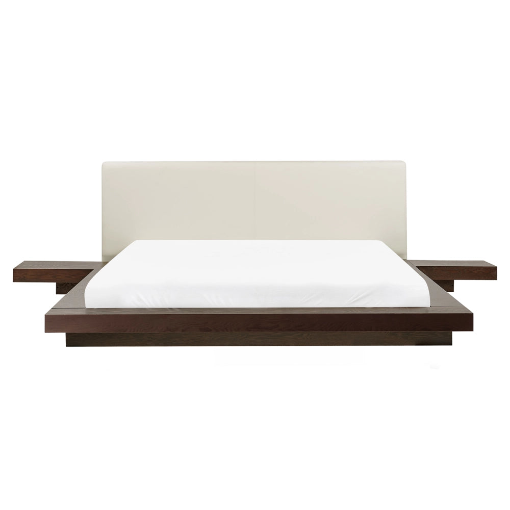 Letto ad acqua in stile giapponese in frassino scuro 160 x 200 cm testata in MDF impiallacciata in legno testata in ecopelle