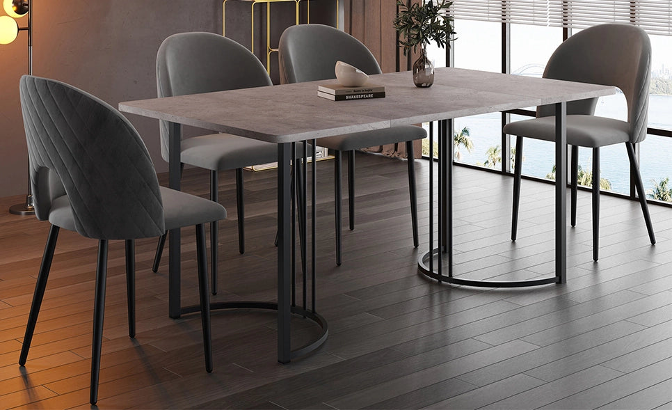 Set tavolo da pranzo 140x80 cm con 4 sedie in velluto grigio