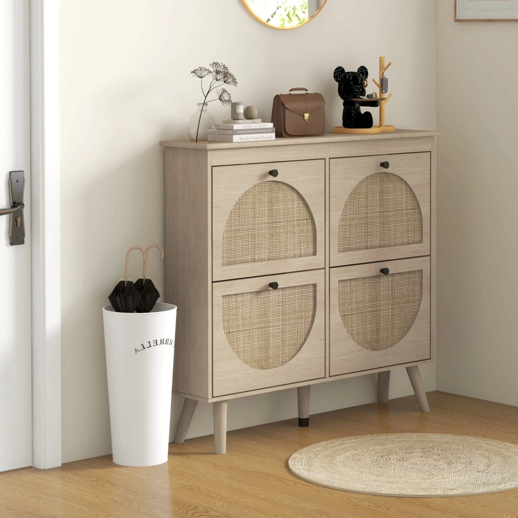Scarpiera 4 ante 20 paia legno massello stile boho ¨C Xylo ¨C naturale 105x24x97,5 cm