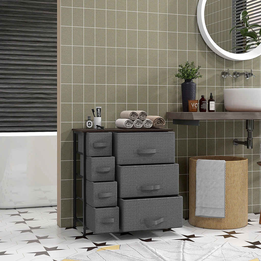 Cassettiera con 7 cassetti in tessuto pieghevoli ¨C zephmum ¨C grigio scuro 63.5x30x71 cm