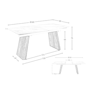 Tavolo da pranzo allungabile barile ovale marmo porcellanato e noce