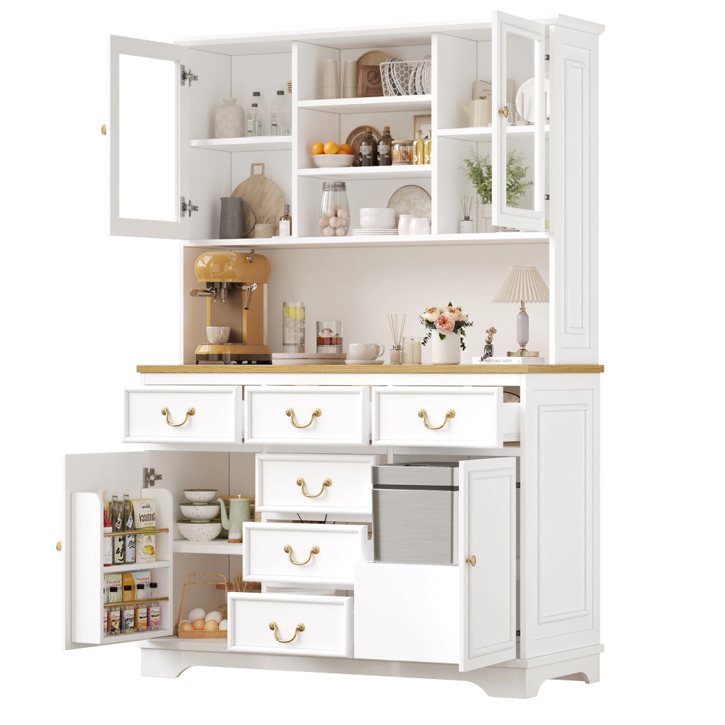 Credenza Alta da Cucina con LED, USB e Prese ¨C MINIMAL ¨C Bianco