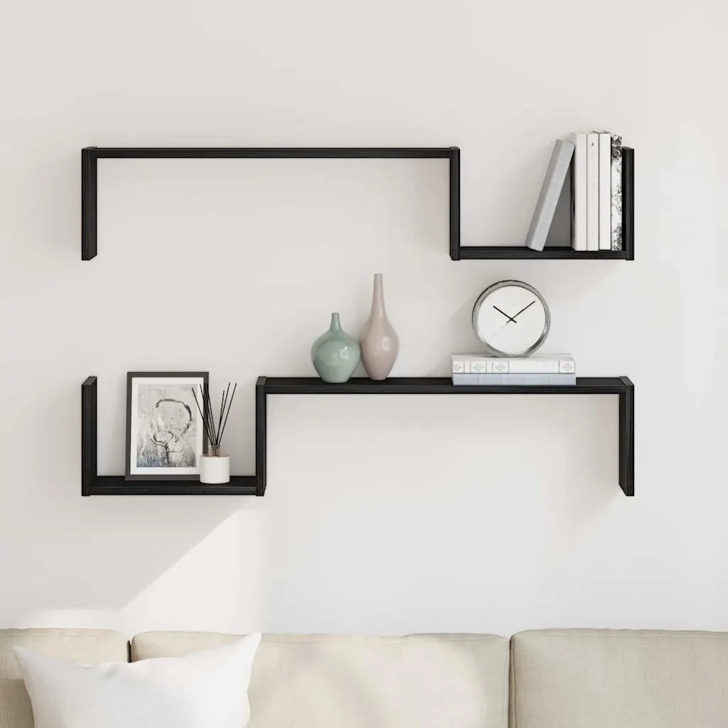 Scaffale da parete 2 pcs Rovere Nero 100 x 15 x 20 cm 862655