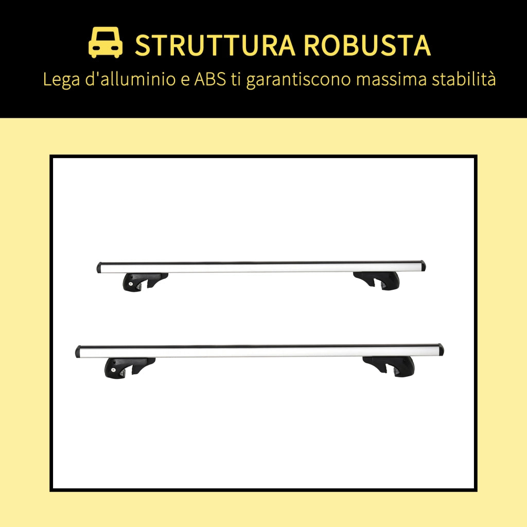 Barre Portatutto per Auto da 75 kg con Blocco e Chiavi di Sicurezza, in Alluminio e ABS, 135.3x5.7x7 cm, Argento