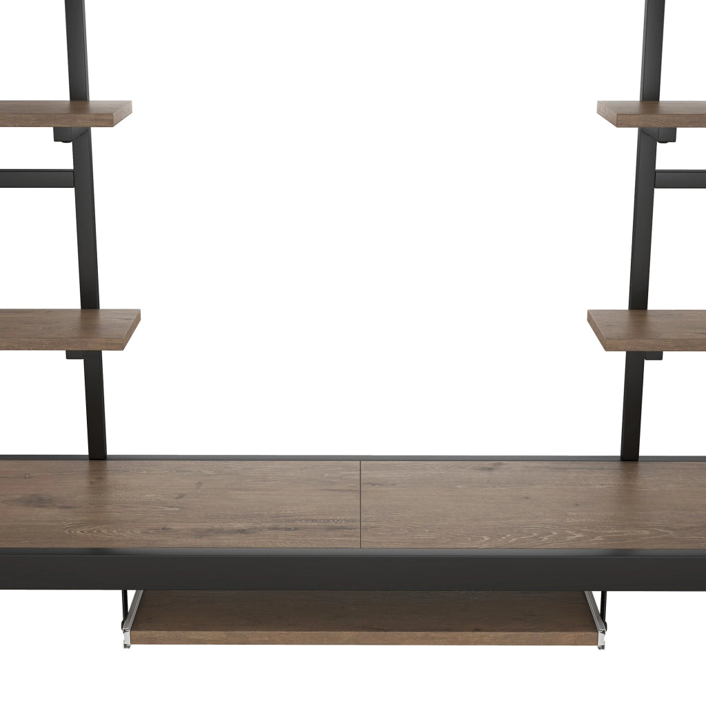 Letto a soppalco in metallo con scrivania e due scaffali, 140x200 cm, nero