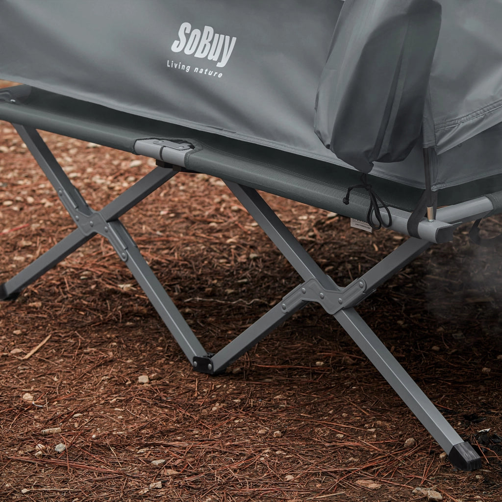 SoBuy Lettino da campeggio Brandina da campeggio Tenda da esterno con gancio per lampada e tasche porta scarpe Tenda 3 in 1 per 2 persone Pratica 193x145x188 cm OGS32-II-L-HG