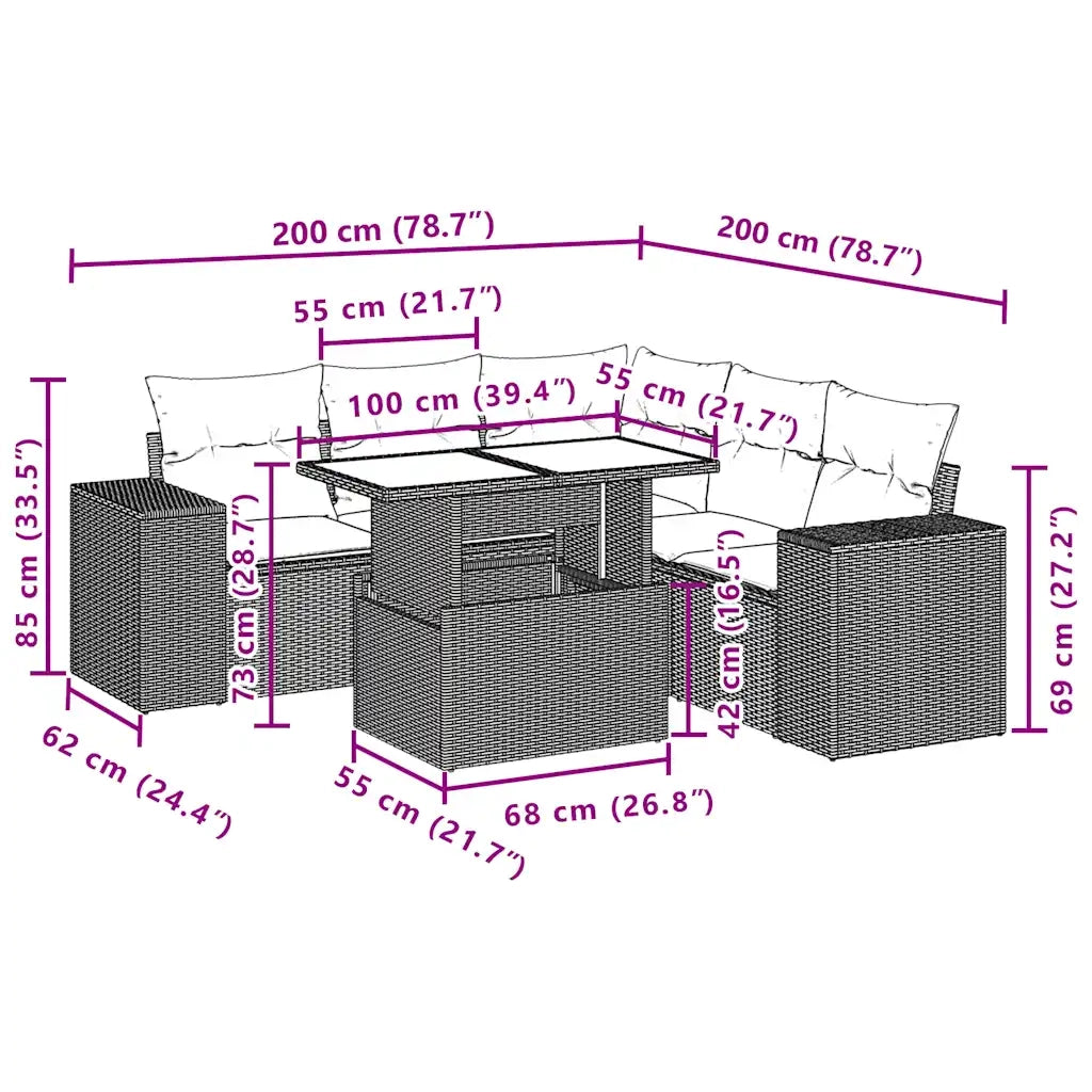 Set Divano da Giardino 6 pz con Cuscini Nero in Polyrattan