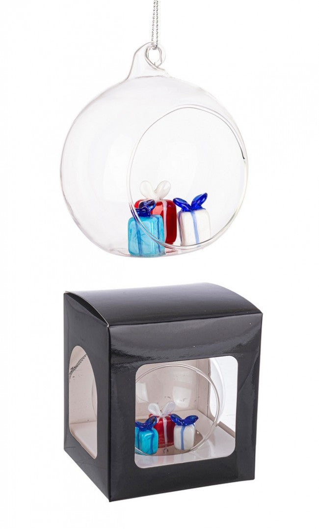 Sfera Aperta vetro Yule con 3 Regali e Scatola Diametro 80cm (6 Pezzi)