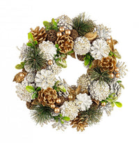 Corona Natale Martha Bianco-Oro Diametro 32cm (2 Pezzi)