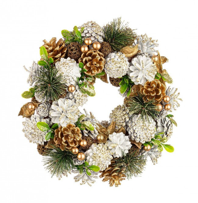 Corona Natale Martha Bianco-Oro Diametro 32cm (2 Pezzi)