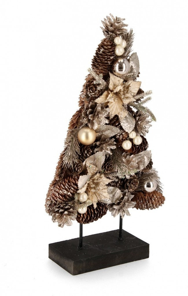 Pino Alara con Stand e Poinsettia Champagne H41.5cm (4 Pezzi)