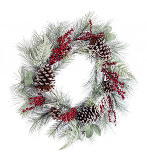 Corona Cherryl Bacche Rosse Diametro 55cm (4 Pezzi)