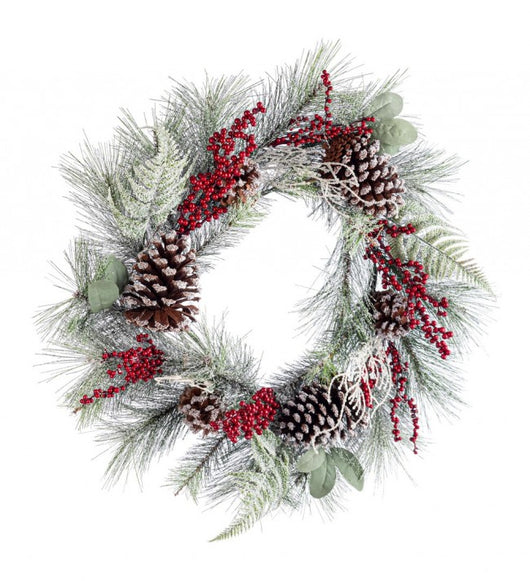 Corona Cherryl Bacche Rosse Diametro 55cm (4 Pezzi)