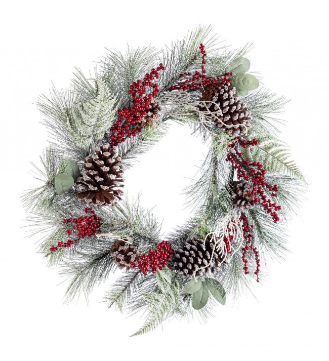 Corona Cherryl Bacche Rosse Diametro 55cm (4 Pezzi)