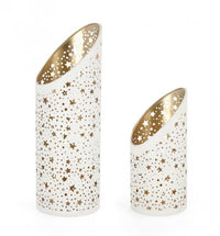 Set di 2 Portacandele Amaltea Cilindrico Bianco e Oro (3 Pezzi)