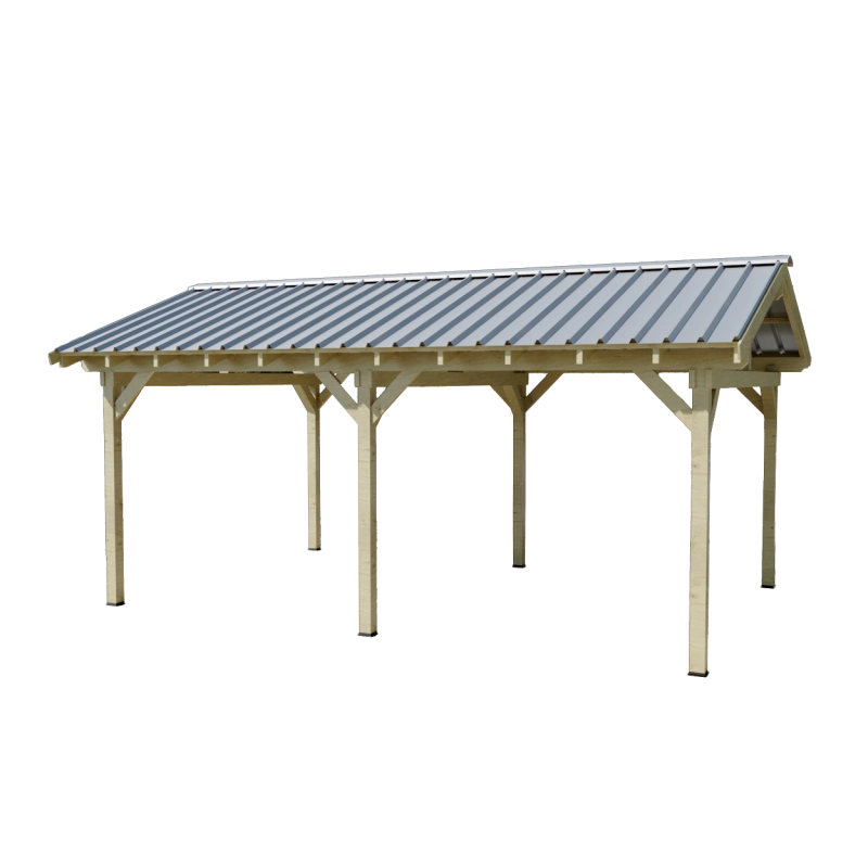 Tettoia posto auto in legno abete 390x596 cm – Altezza 330 cm – Carport con copertura acciaio zincato – 2 posti auto – KA4565BA Foresta