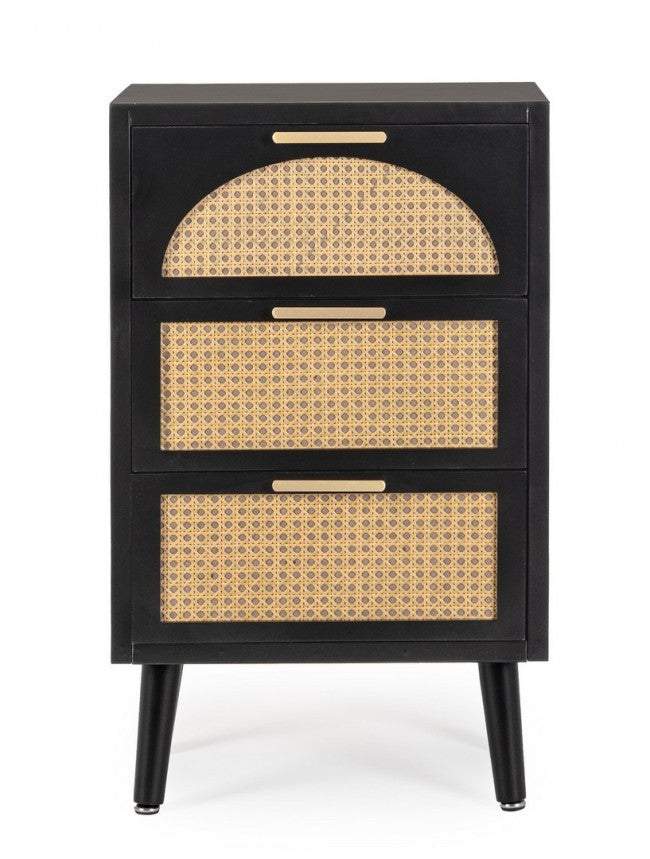 Cassettiera Legno Nero Stile Boho da Interno - JOSIE