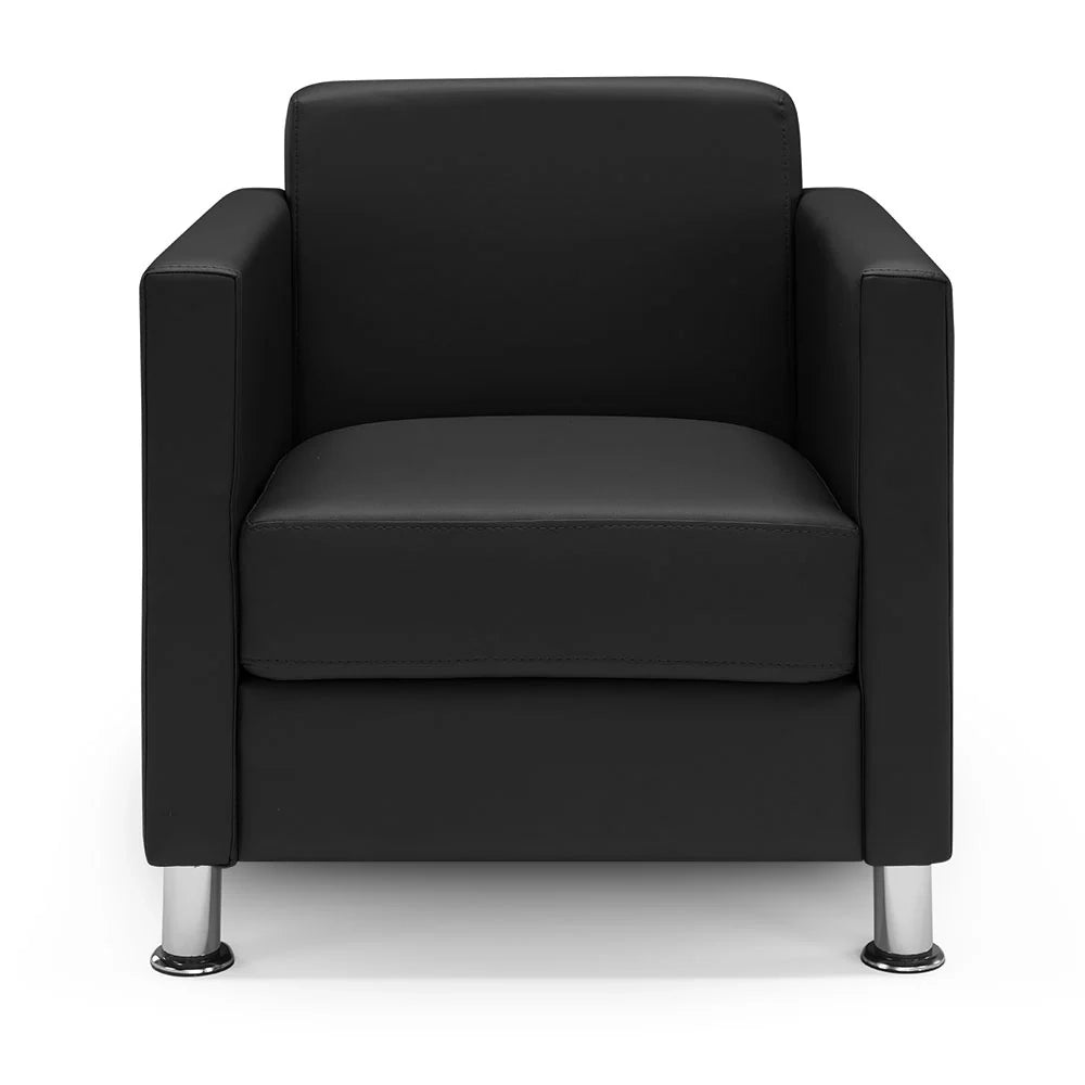 Poltrona imbottita QUADRA MADE IN ITALY in ecopelle con piedi cromati, ideale per camera da letto, soggiorno, lounge, studio professionale, colore Nero