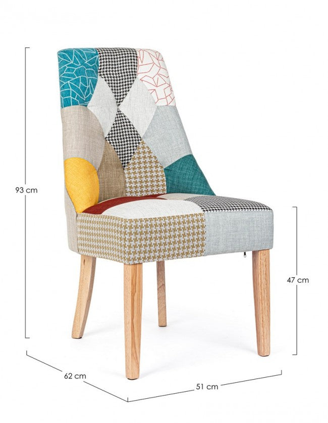 Set 2 Sedie Patchwork Tessuto Multicolore Moderno da Interno - CHRISTOPHER