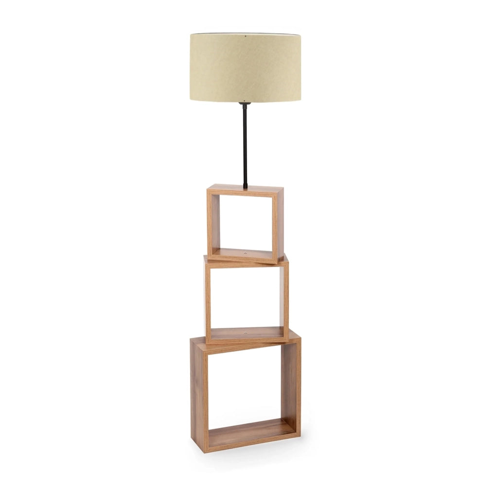 Lampada da terra con ripiano altezza 140 cm attacco E27 effetto legno/nero/crema 03_0007283