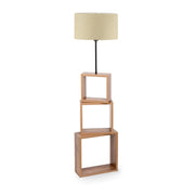 Lampada da terra con ripiano altezza 140 cm attacco E27 effetto legno/nero/crema 03_0007283
