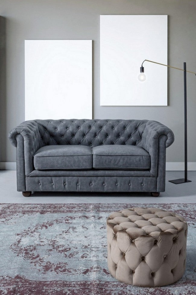 Pouf in Velluto Tortora Moderno da Interni - LEWIS