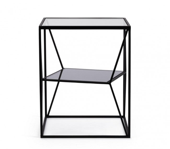 Tavolino Vetro Nero Moderno da Interno 40x40 cm - KATHERINE