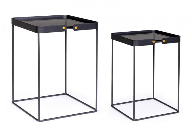 Tavolini in Vetro Nero Stile Moderno da Interno - DAMON