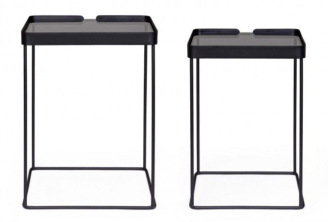 Tavolini in Vetro Nero Stile Moderno da Interno - DAMON