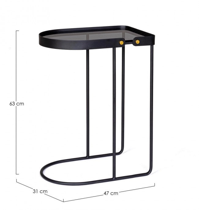 Set 2 Tavolini Vetro Nero Moderni da Interno 47x31 - DAMON