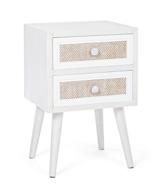 Mobiletto 2 Cassetti Legno Bianco Boho da Interno - MONIQUE