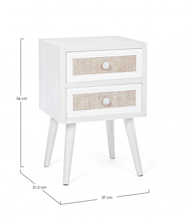 Mobiletto 2 Cassetti Legno Bianco Boho da Interno - MONIQUE