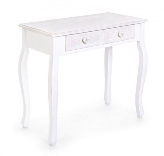 Consolle 2 Cassetti Legno Bianco Shabby da Interno - CAROLINE