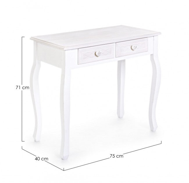 Consolle 2 Cassetti Legno Bianco Shabby da Interno - CAROLINE