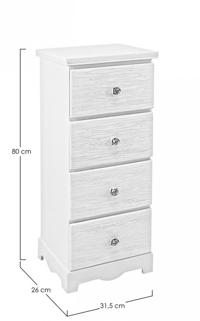 Cassettiera 4 Cassetti Legno Bianco Rustica da Interno - BLAINE