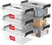 Cassetta di archiviazione 15 x 6 pezzi cassetta di plastica con coperchi contenitore organizzatore con maniglia e fermi di sicurezza con chiusura a scatto stivabile, nestabile, borsa da trasporto per abbigliamento da lavoro