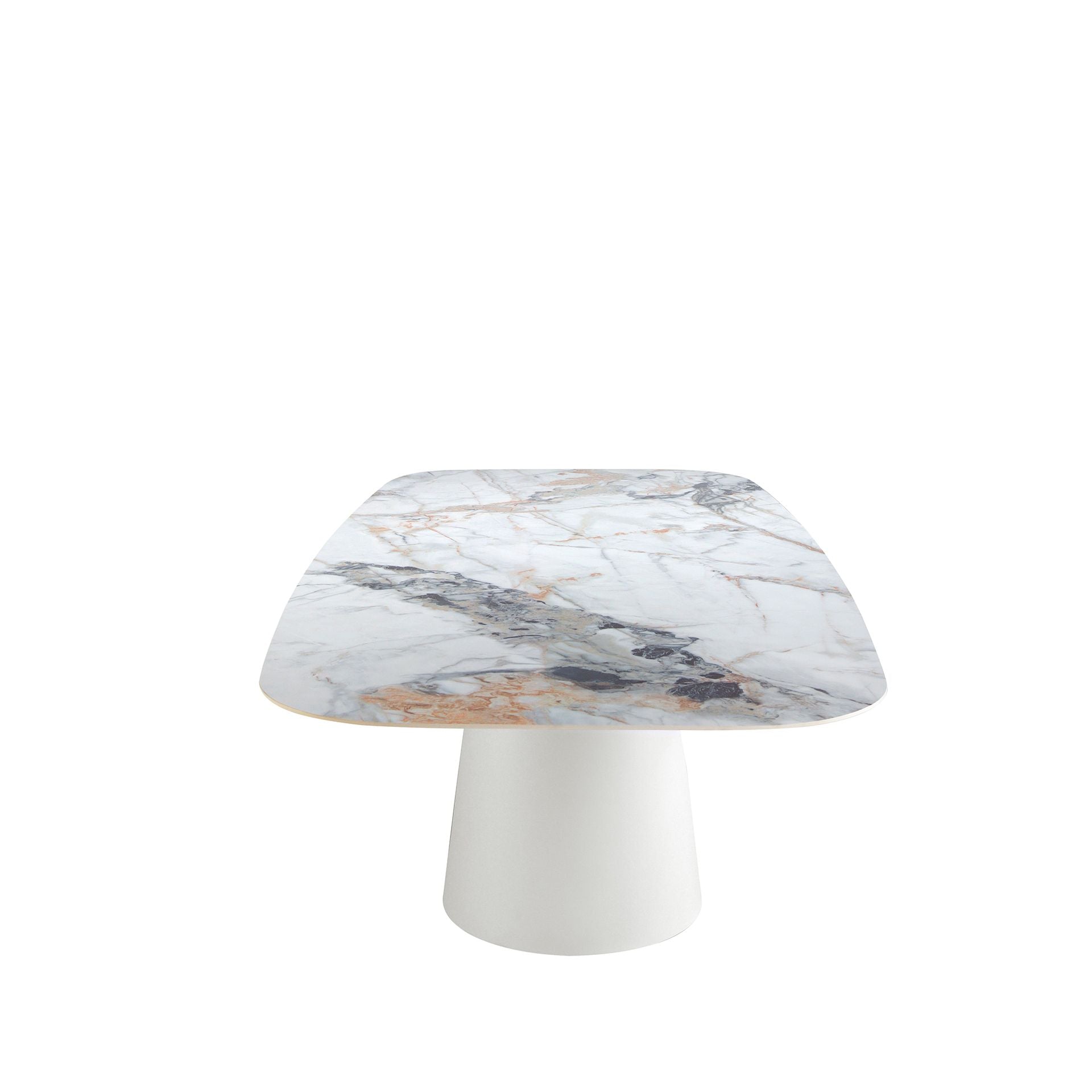 Tavolo da pranzo barile ovale marmo porcellanato e acciaio bianco