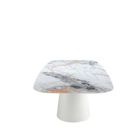 Tavolo da pranzo barile ovale marmo porcellanato e acciaio bianco