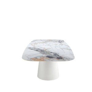 Tavolo da pranzo barile ovale marmo porcellanato e acciaio bianco