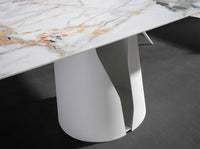 Tavolo da pranzo barile ovale marmo porcellanato e acciaio bianco