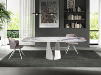 Tavolo da pranzo barile ovale marmo porcellanato e acciaio bianco